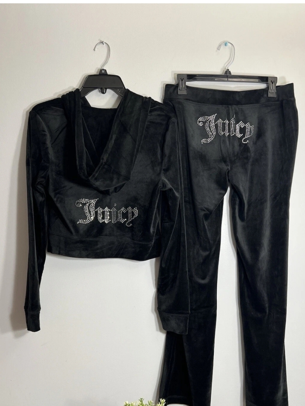 NWT JUICY COUTURE Size L Velour Tracksuit Hoodie/Pants Black